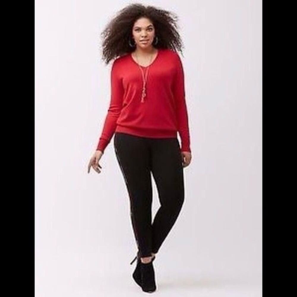 Lane Bryant Red V Neck Long Sleeve Sweater Sz.26/28 NWT